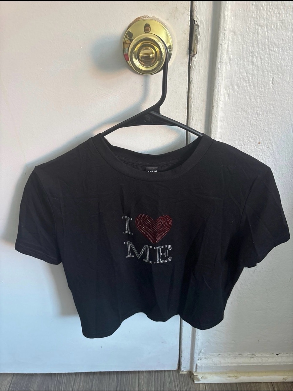 Shein I Love Me Black Crop Tee